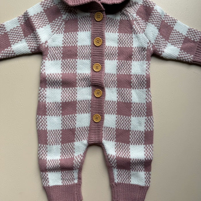 Blush Plaid Knit Baby Suit