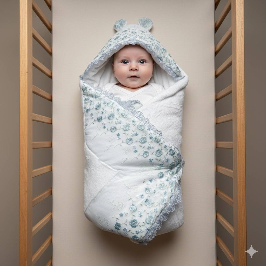 SnowBloom Blue Hooded Baby Drape