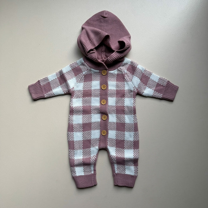Blush Plaid Knit Baby Suit