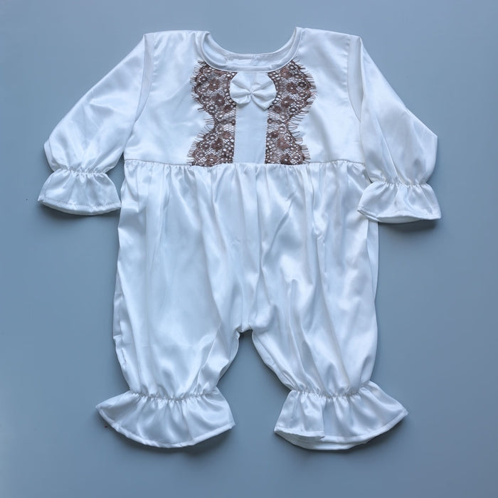 White Dove Satin Romper and Turban Set