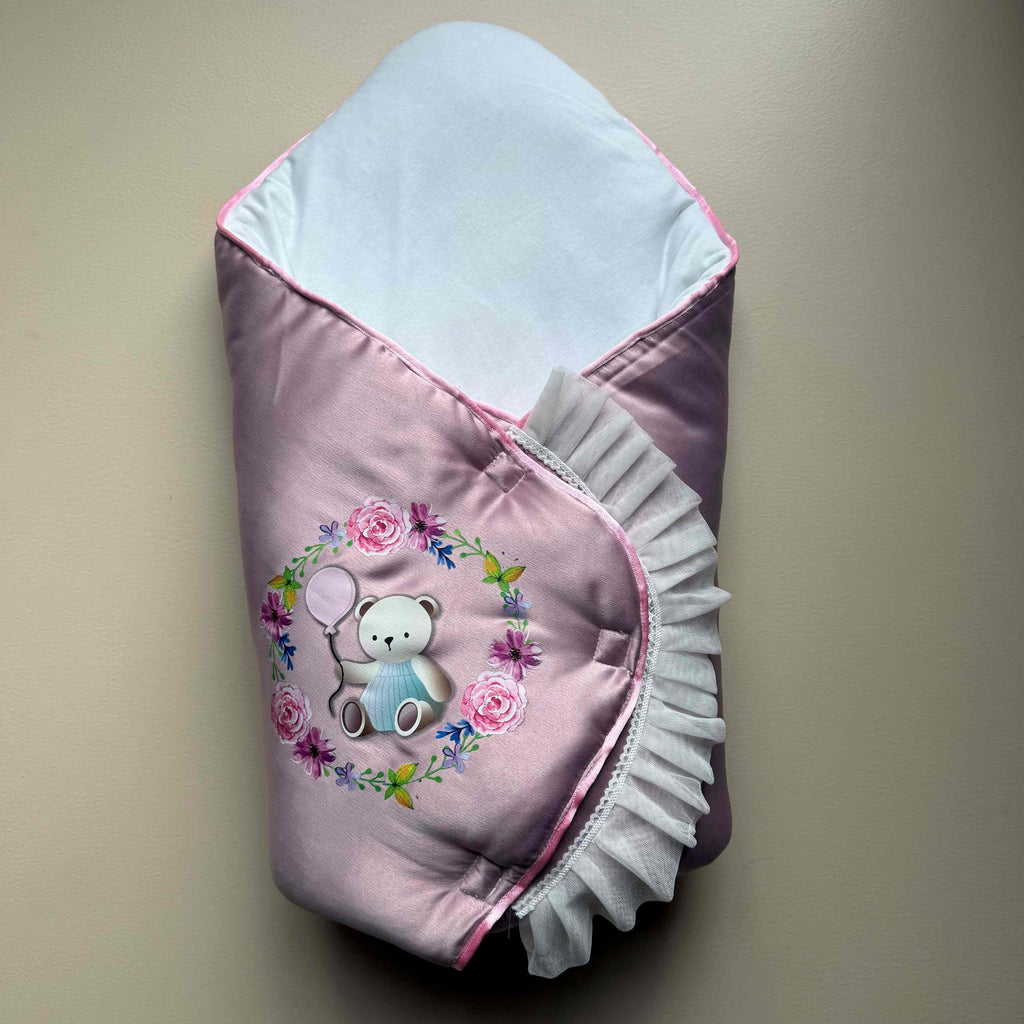 BloomBear Pink Satin Baby Quilt
