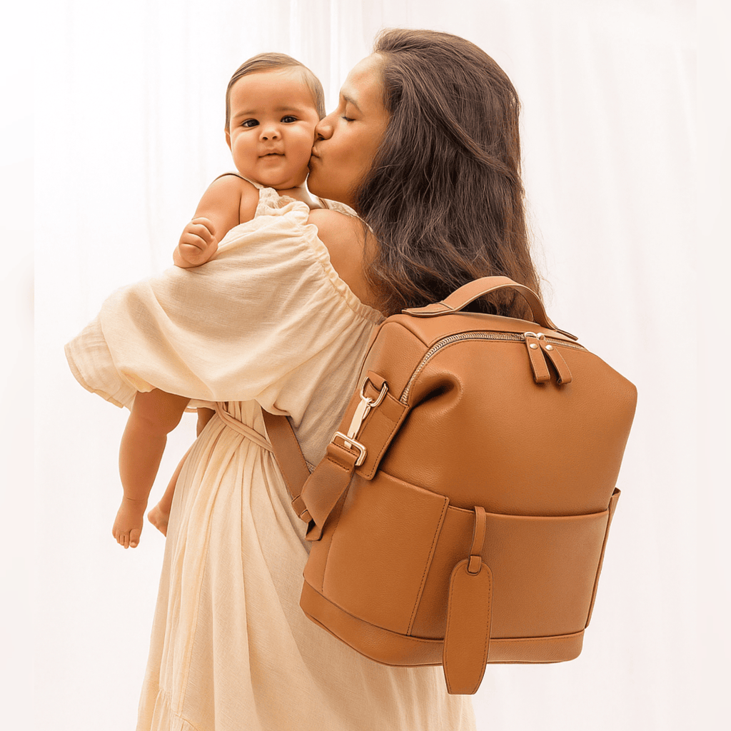 Dune Tan Leather Diaper Bag