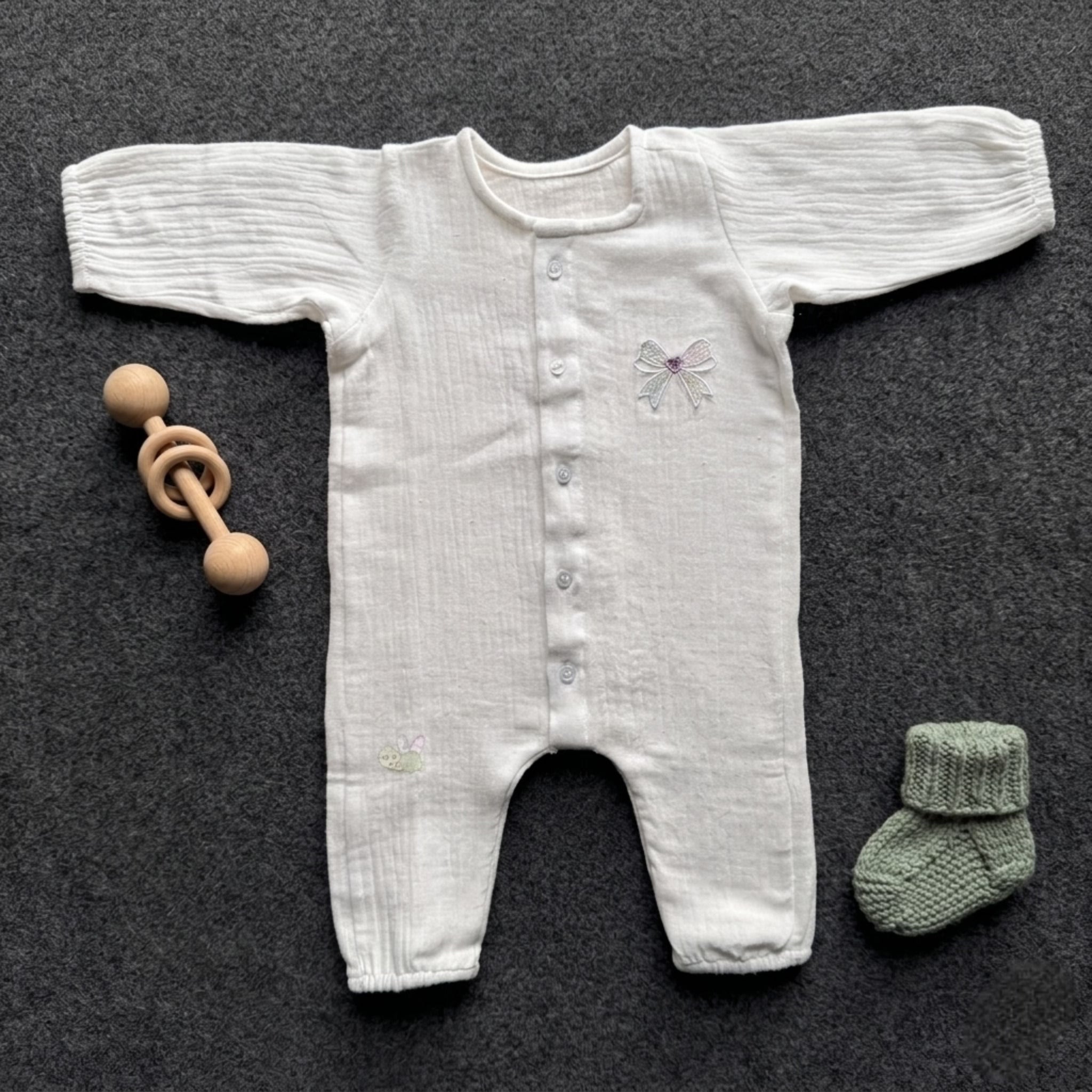 Baby Aroosa Violet-Bow Muslin Romper