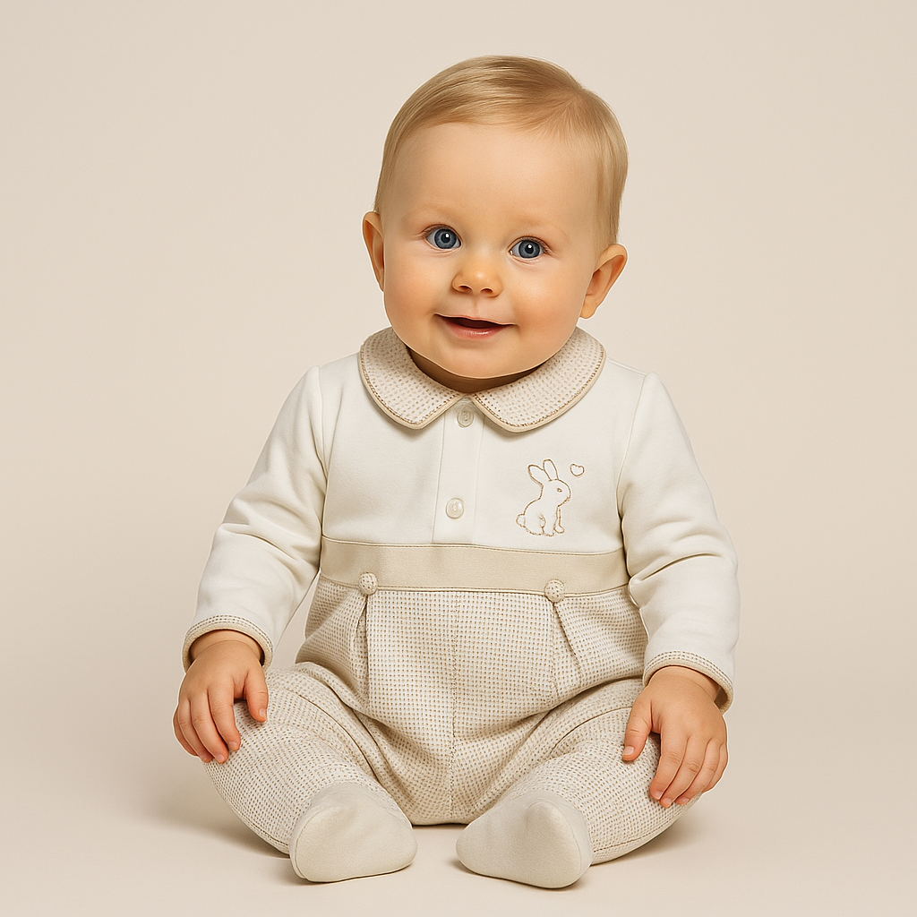 Beige Bunny Love Baby Romper