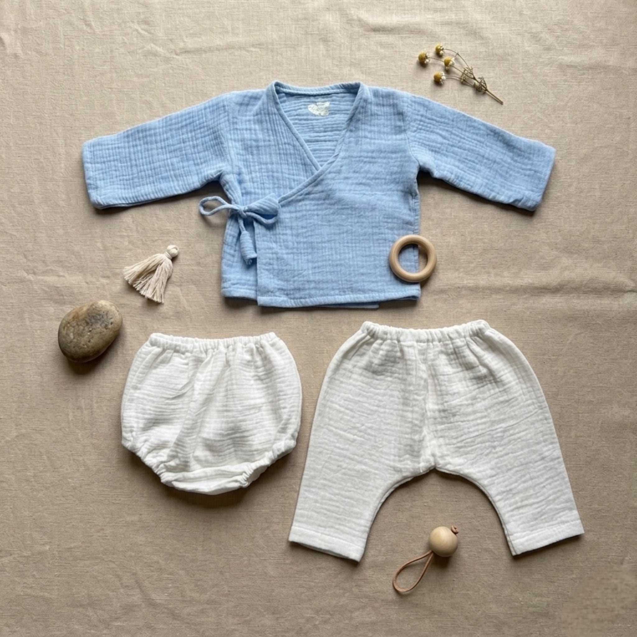 Blue Breeze & Ivory Bloom Muslin Set