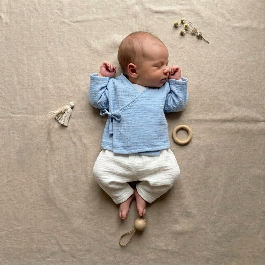 Blue Breeze & Ivory Bloom Muslin Set