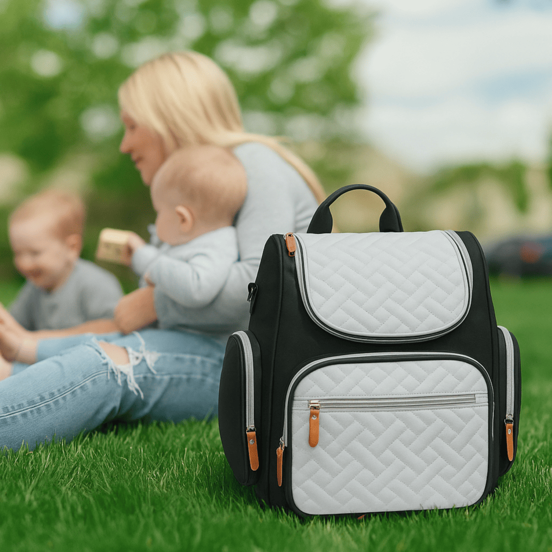 Monochrome Quilted Comfort Diaper Bag