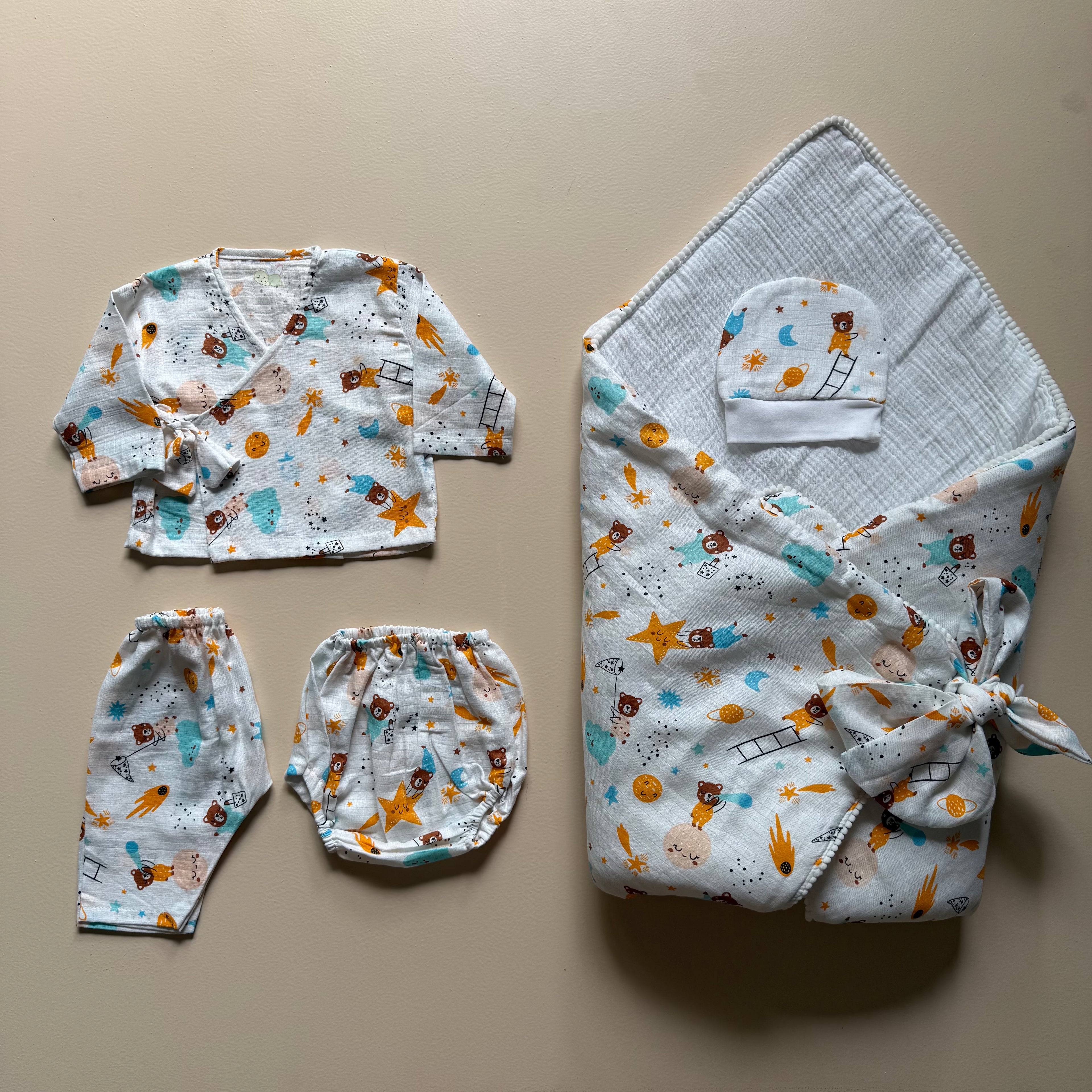 Cosmic Cuddles – 5 Piece Muslin Newborn Set
