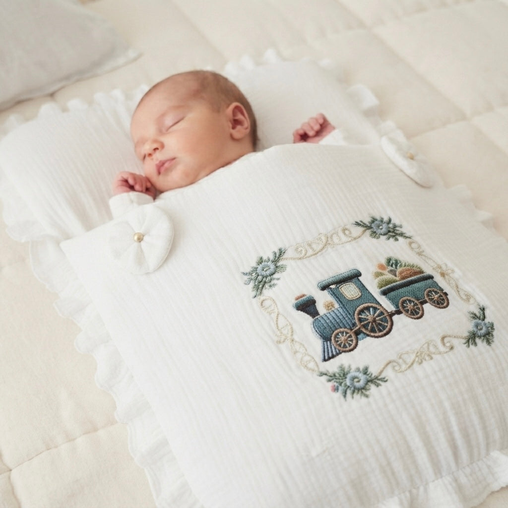 Dreamy Rails Muslin Baby Sleeping Bag