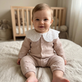 Eyelet Scallop Collar Muslin Romper – Blush Beige