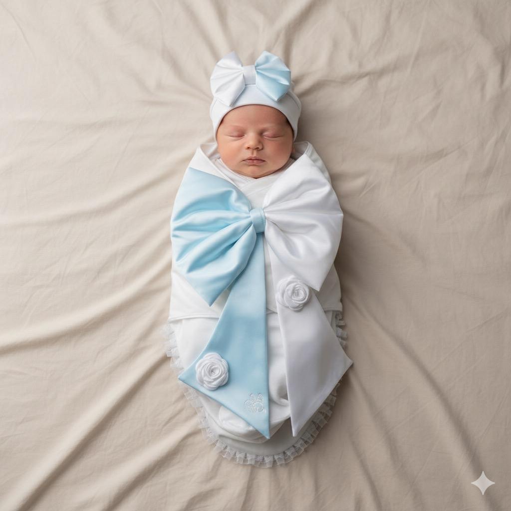 Azure Bow Luxe Swaddle Set