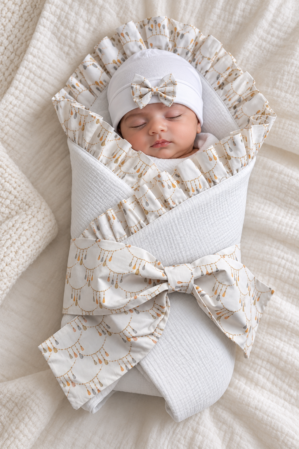 Golden Heirloom – Luxury Muslin Drape & Cap Set