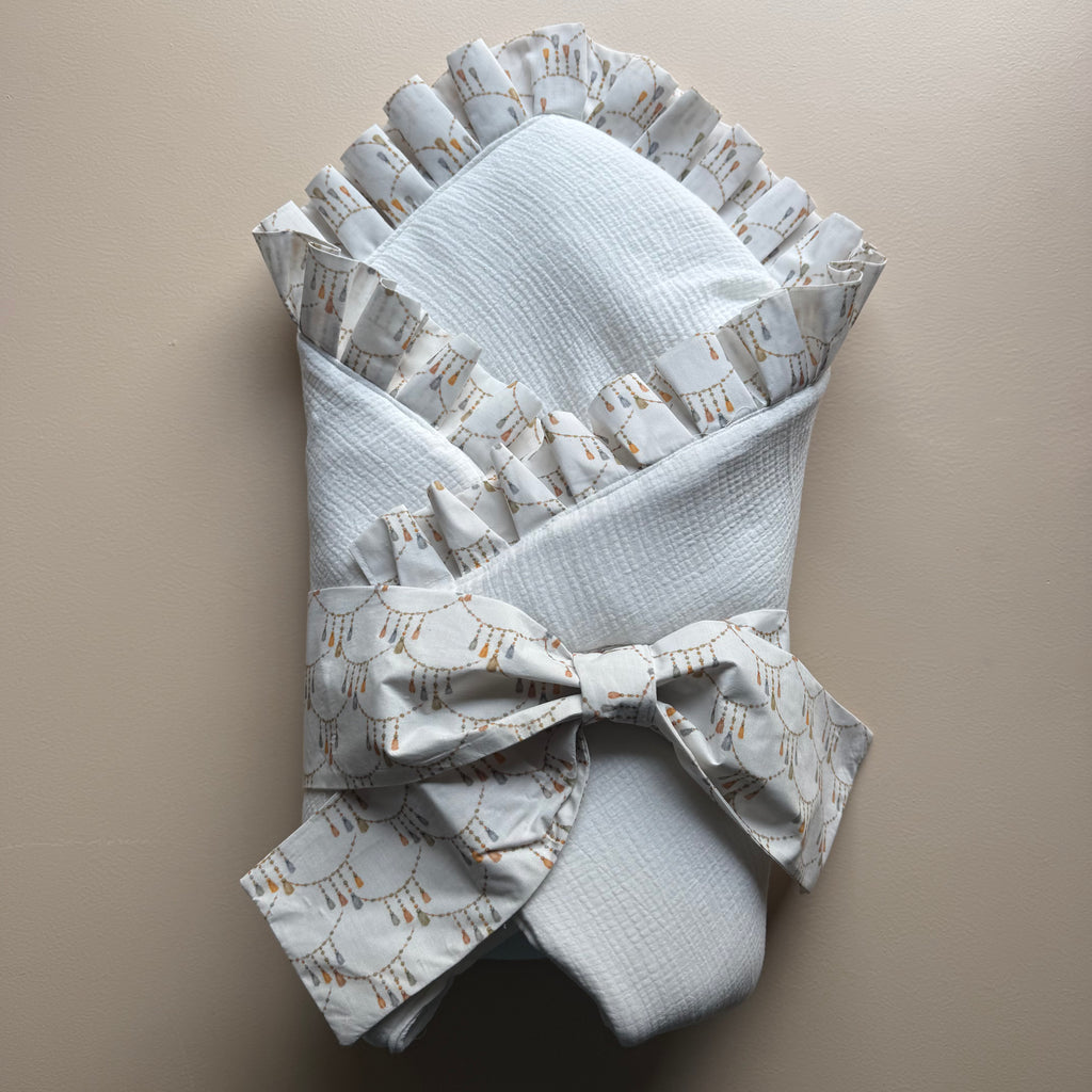Golden Heirloom – Luxury Muslin Drape & Cap Set