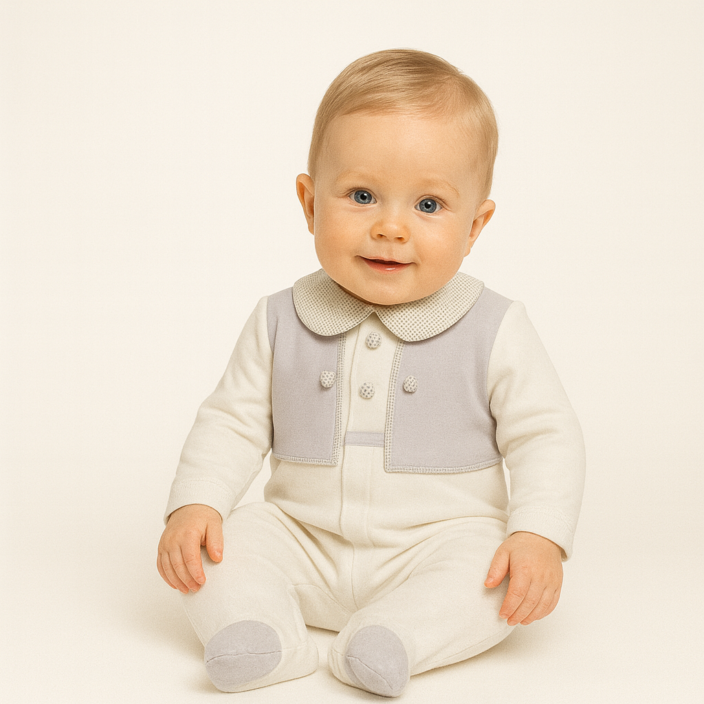 Grey Dots & Collar Romper