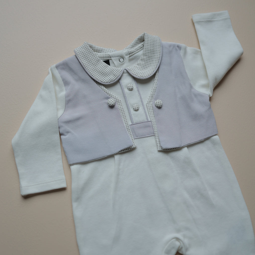 Grey Dots & Collar Romper
