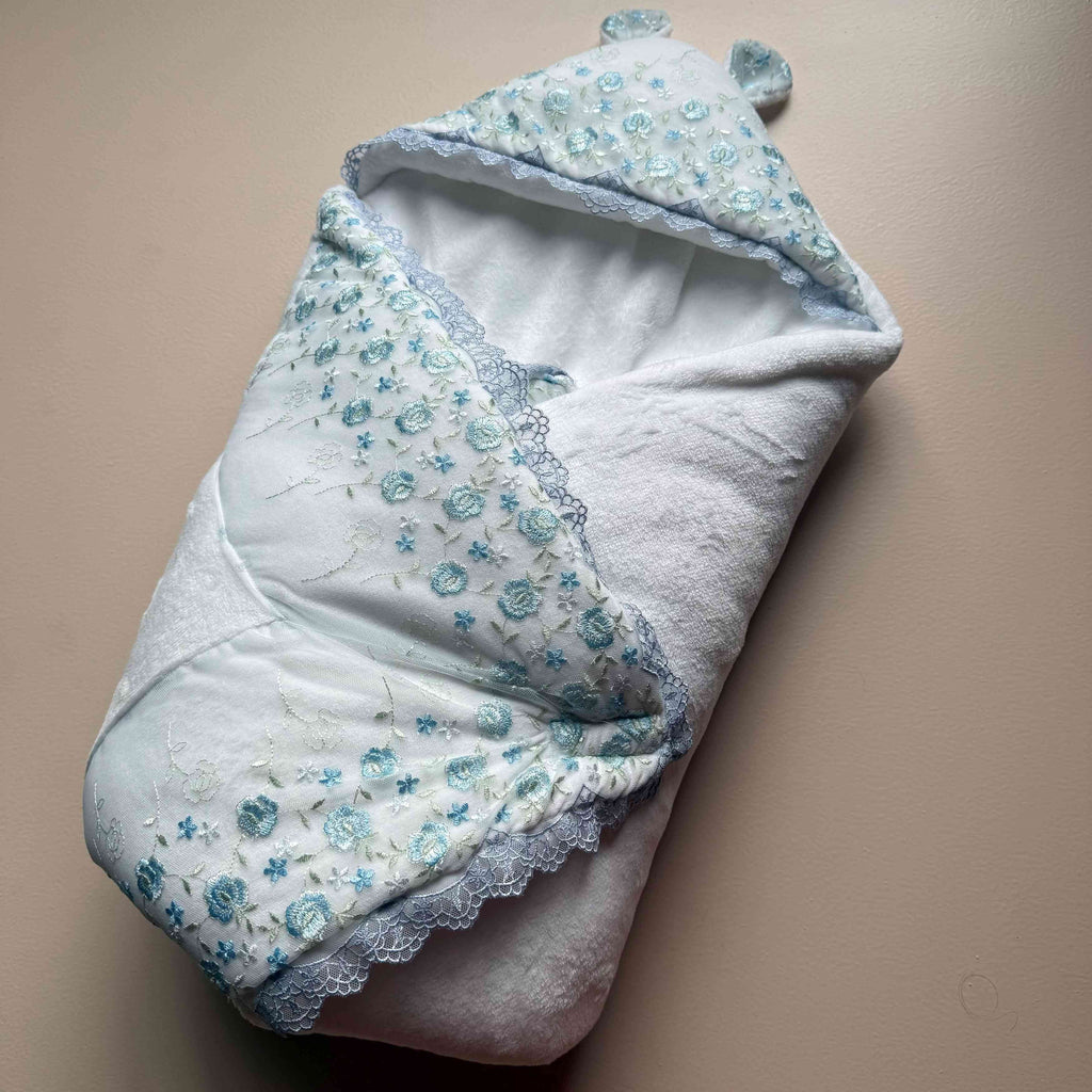 SnowBloom Blue Hooded Baby Drape