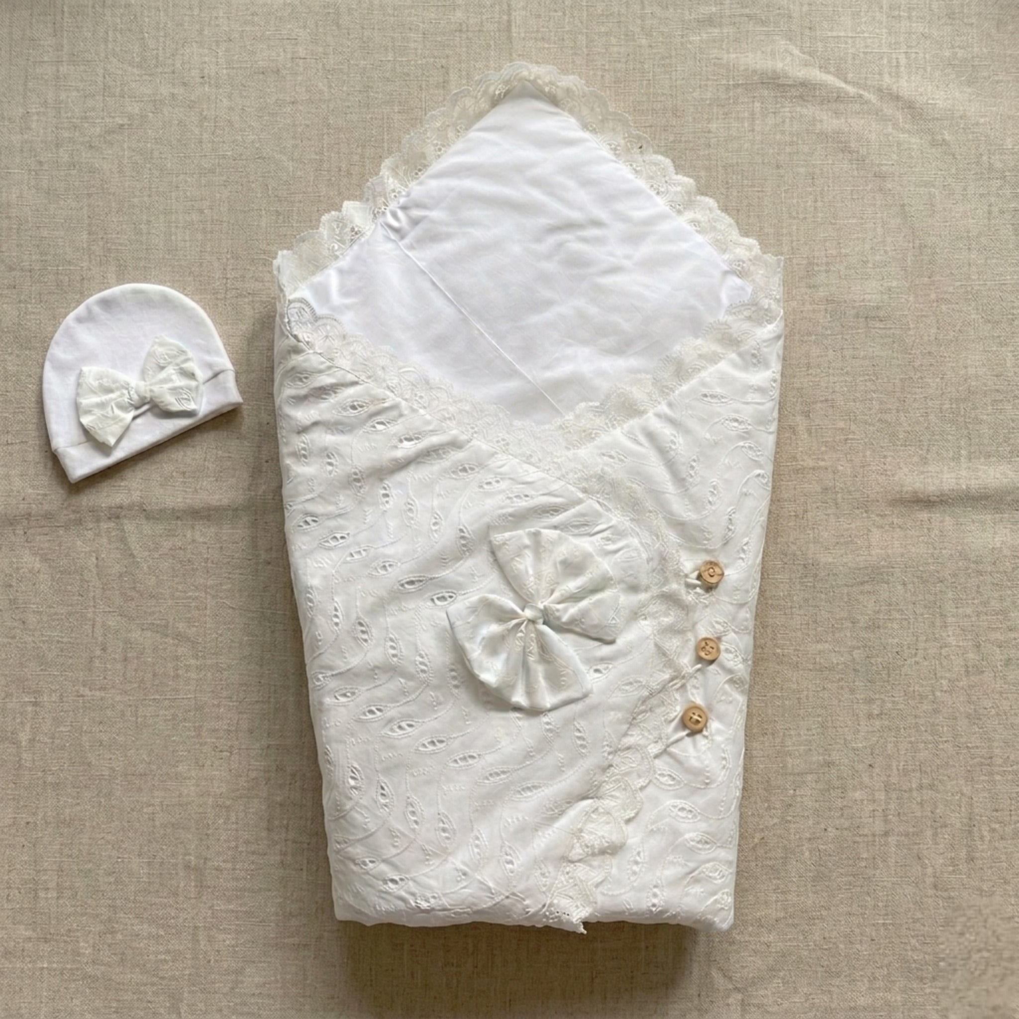 Heritage Lace Heirloom Baby Drape and Cap Set
