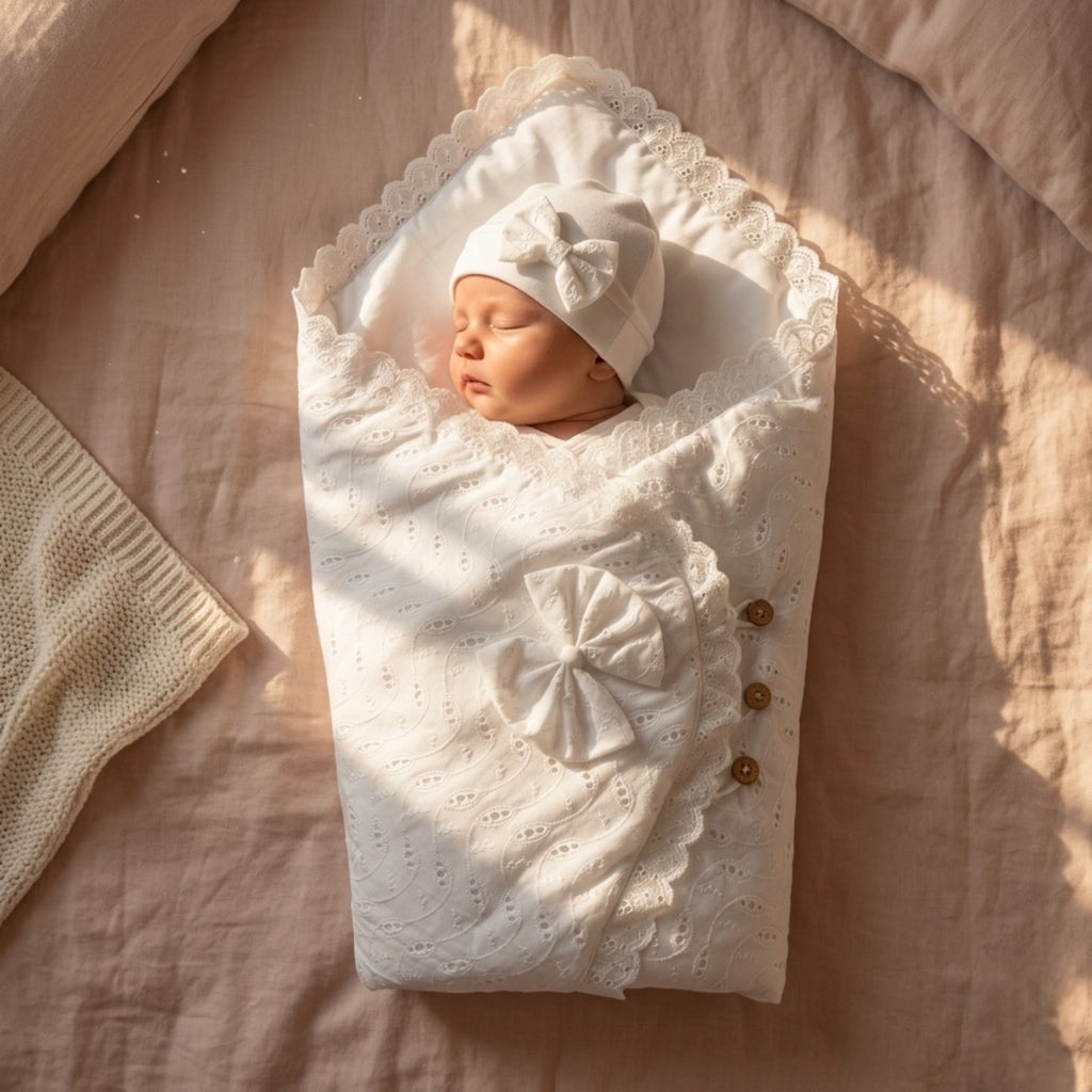 Heritage Lace Heirloom Baby Drape and Cap Set