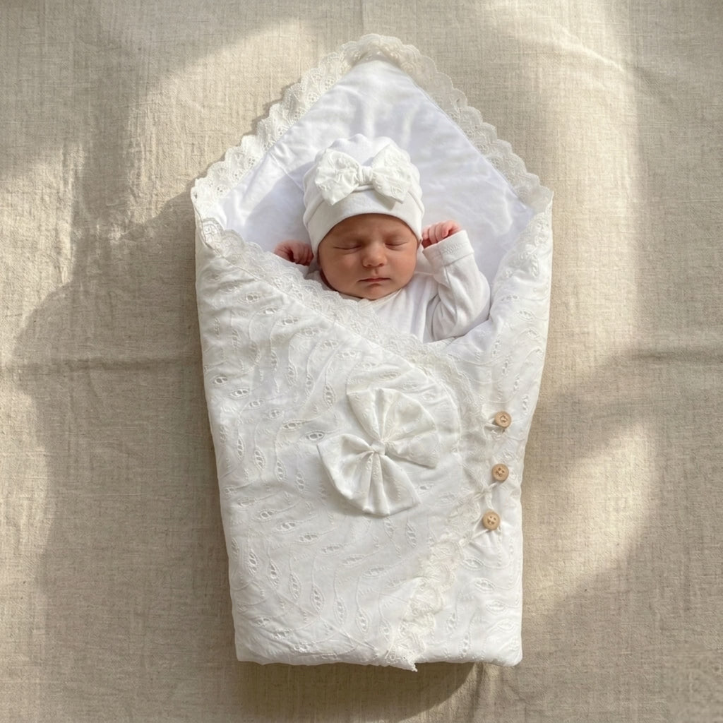 Heritage Lace Heirloom Baby Drape and Cap Set