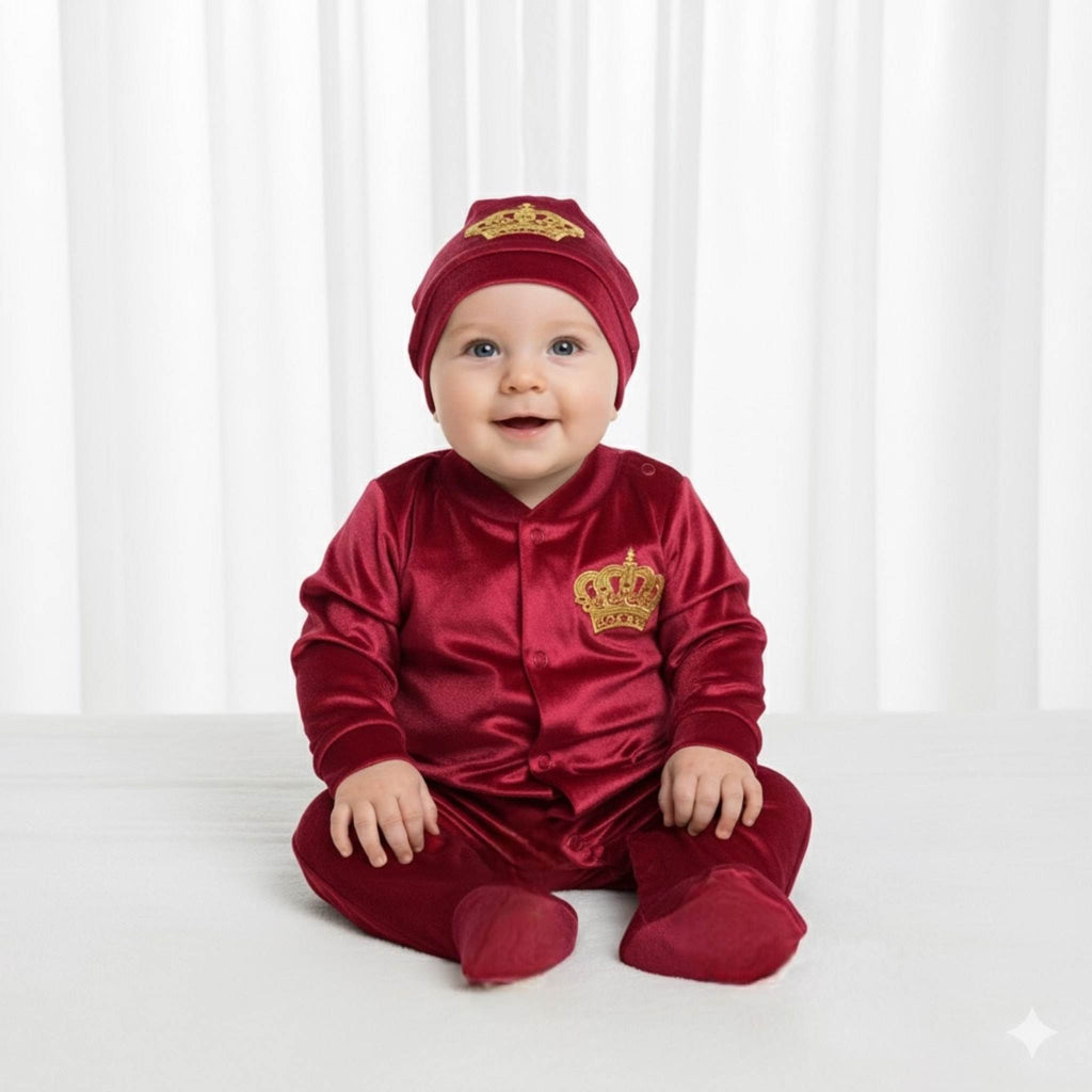 Majestic Red Velvet Crown Romper Set