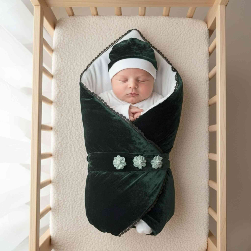 Emerald Royale Velvet Winter Drape & Cap Set