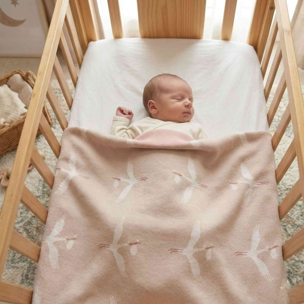 Stork Blessings Reversible Baby Blanket