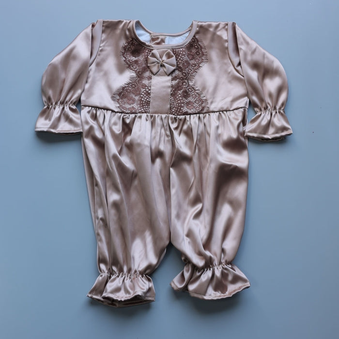 Little Luxe Gold Satin Romper and Turban Set