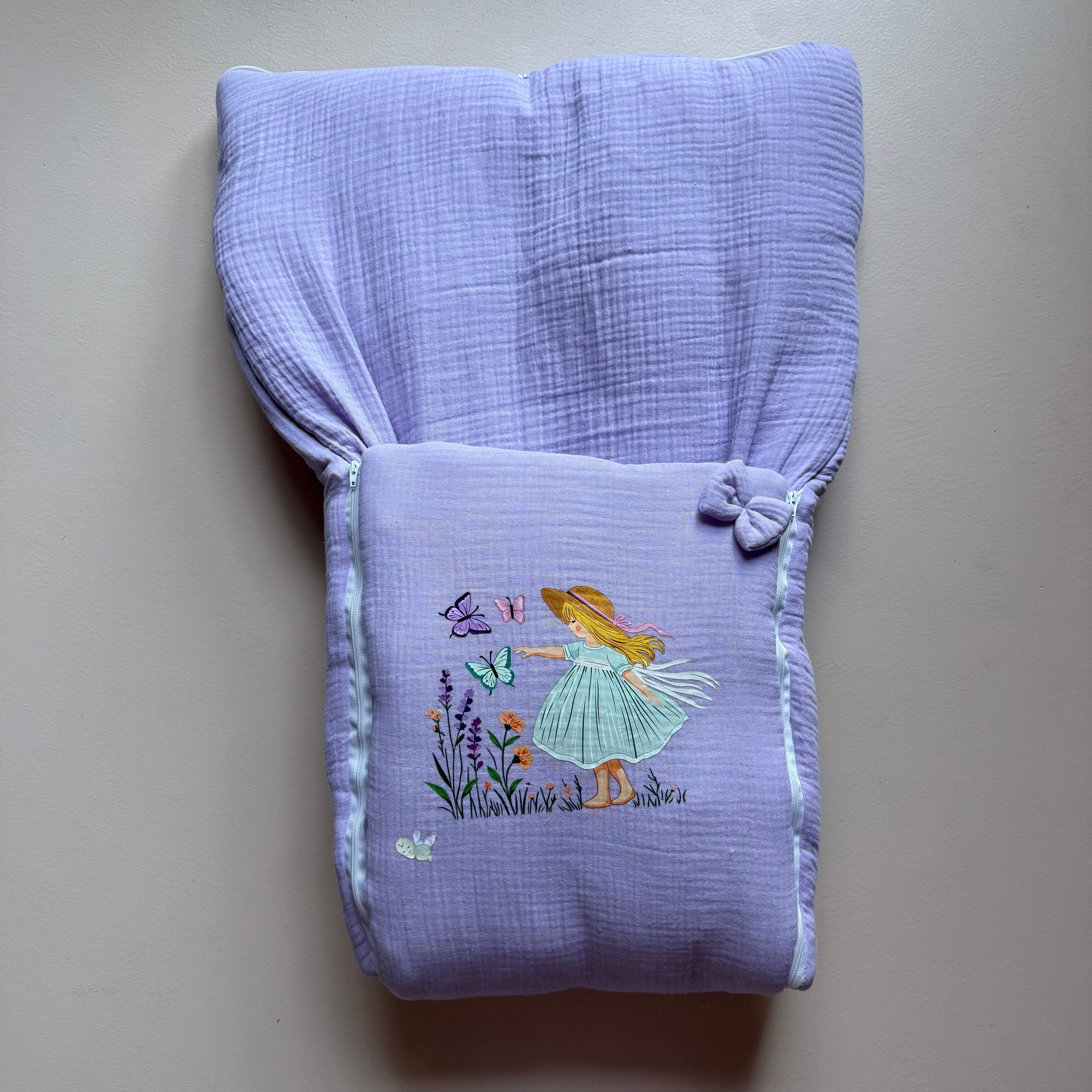 Lavender Butterfly Meadow Muslin Sleeping Bag