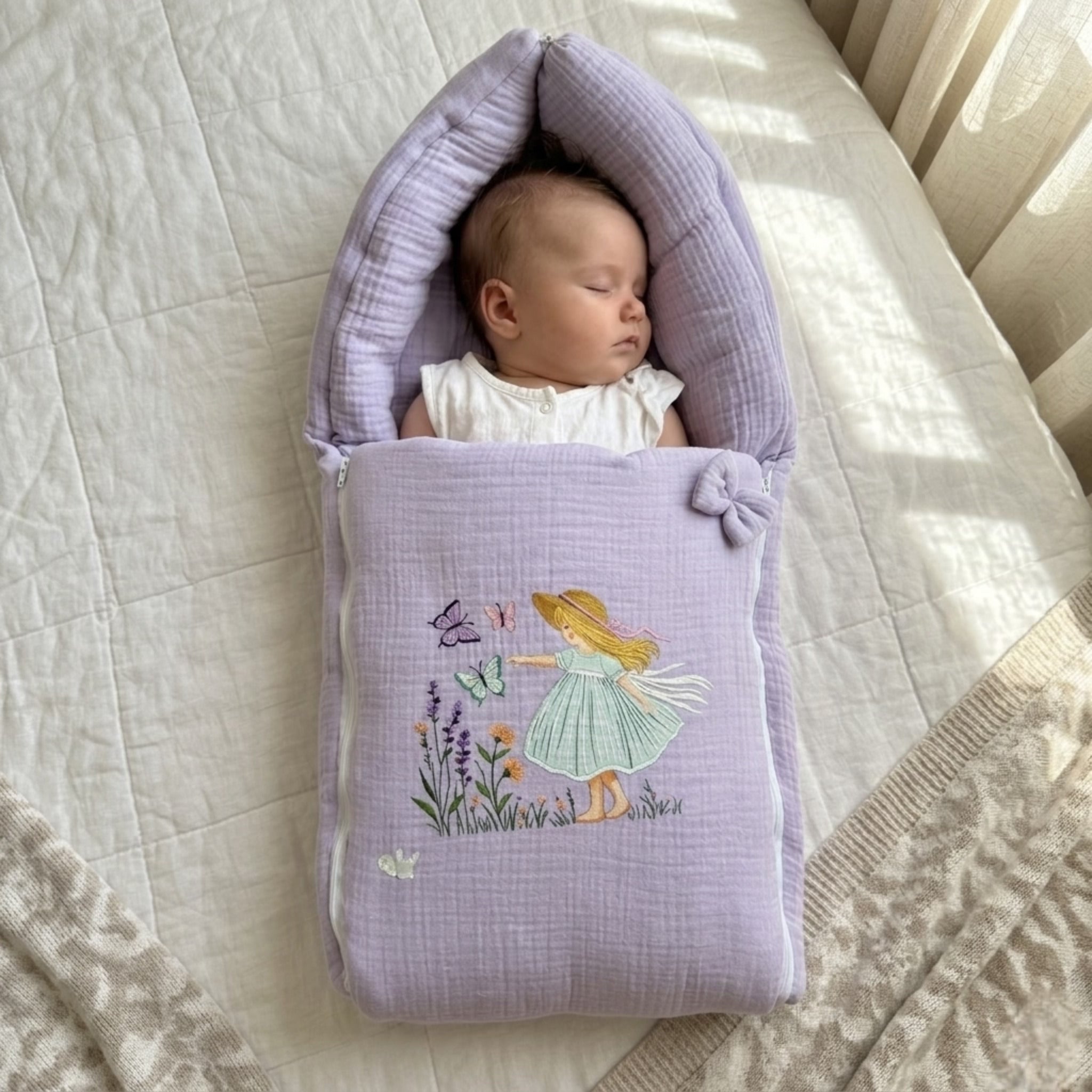 Lavender Butterfly Meadow Muslin Sleeping Bag