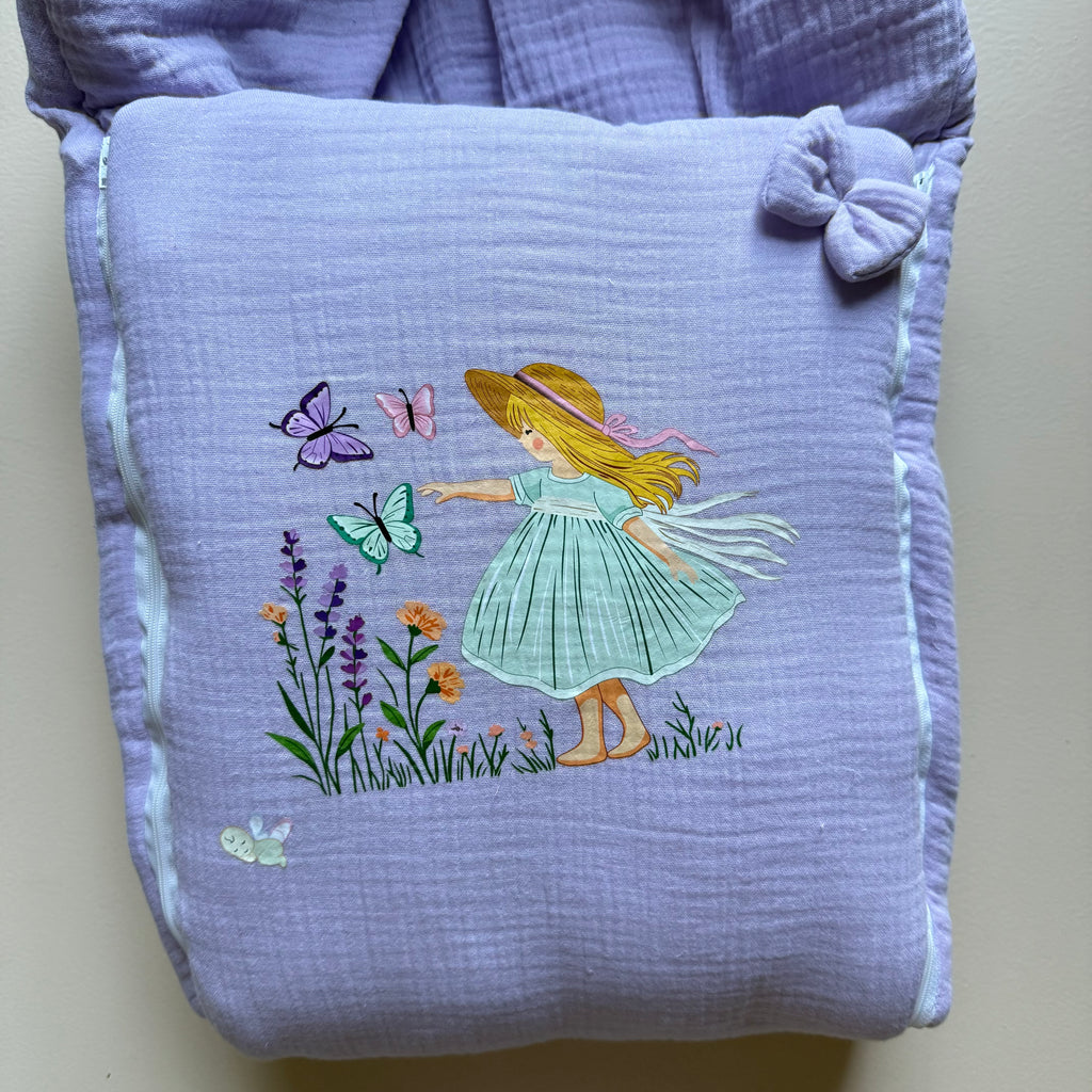 Lavender Butterfly Meadow Muslin Sleeping Bag