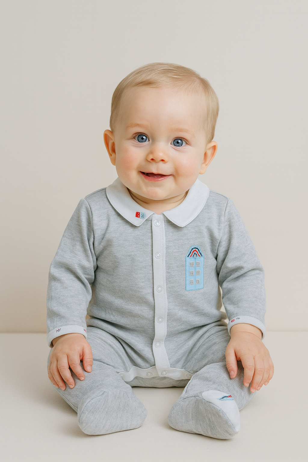 Light Grey Little House Footed Romper