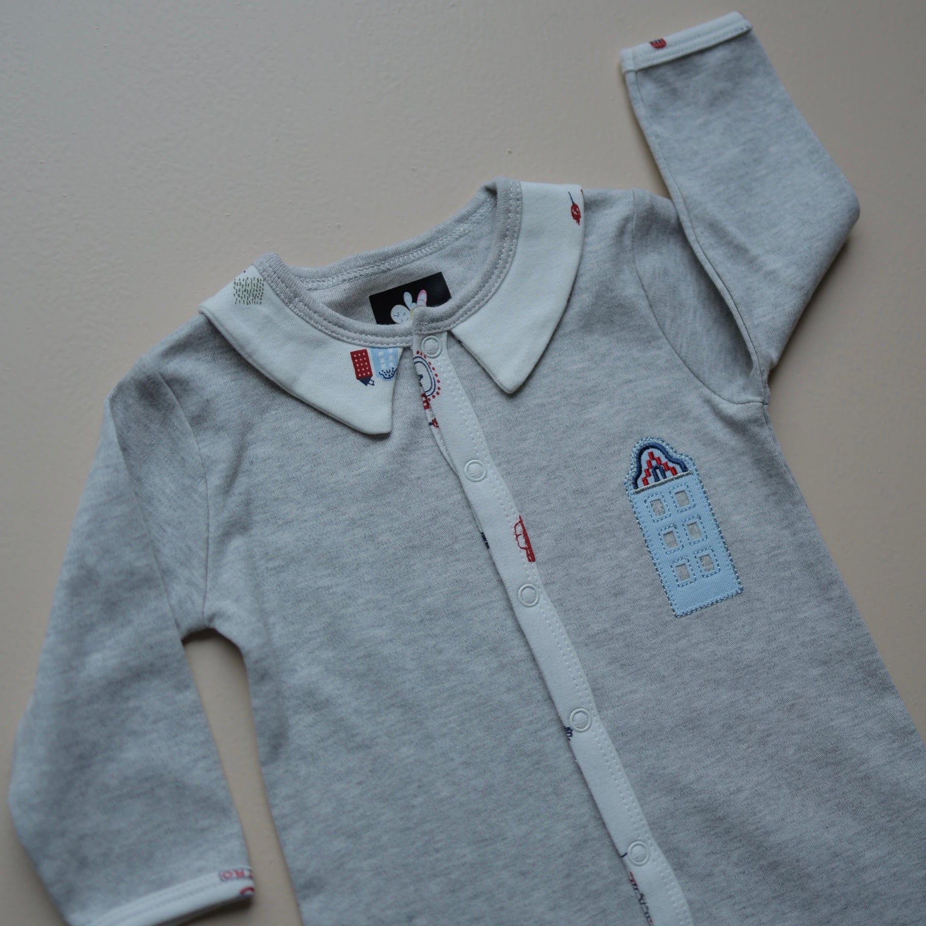 Light Grey Little House Footed Romper