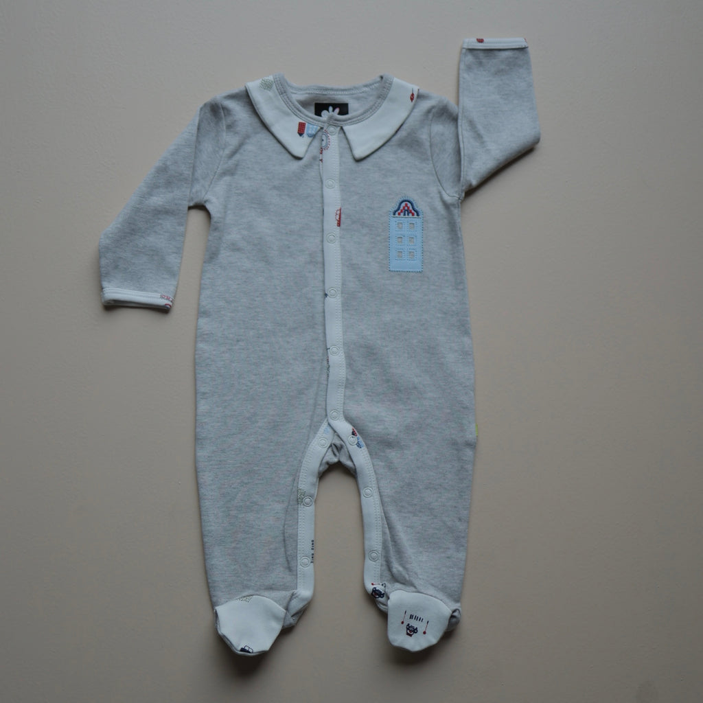 Light Grey Little House Footed Romper