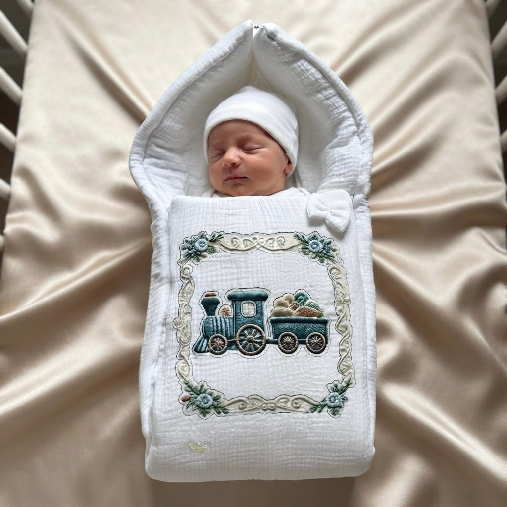 Little Railway Muslin Sleeping Bag