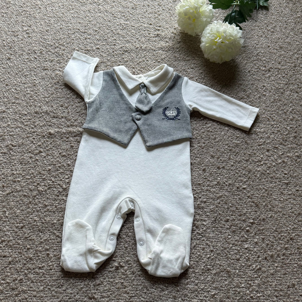 Maison Héritage Vest Romper – Ivory & Grey