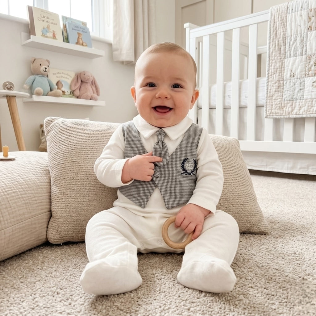 Maison Héritage Vest Romper – Ivory & Grey