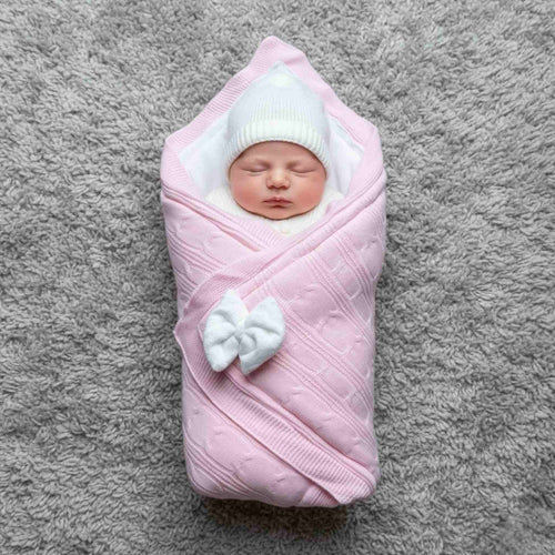 Blush Bow Knit Winter Baby Drape