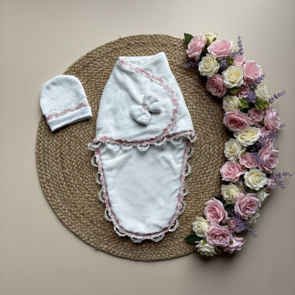 Rosette Blanc Winter French Lace Swaddle Set