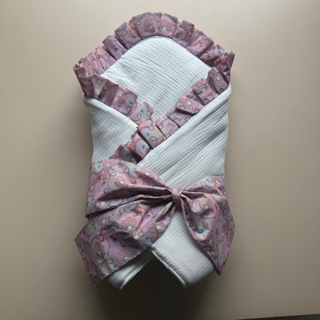 Petal & Pearls – Luxury Muslin Drape & Cap Set