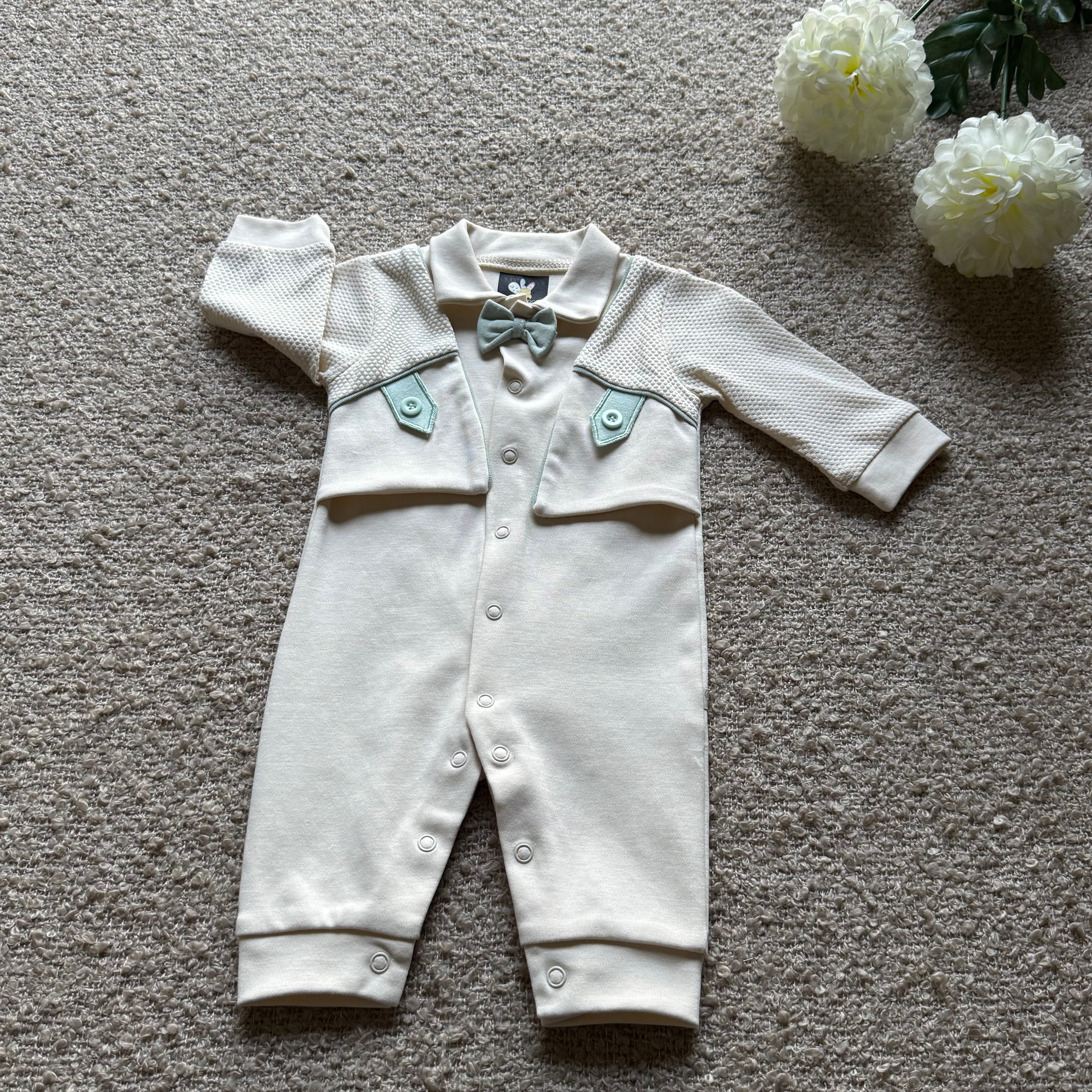 Petit Gentleman Knit Romper – Ivory & Sage