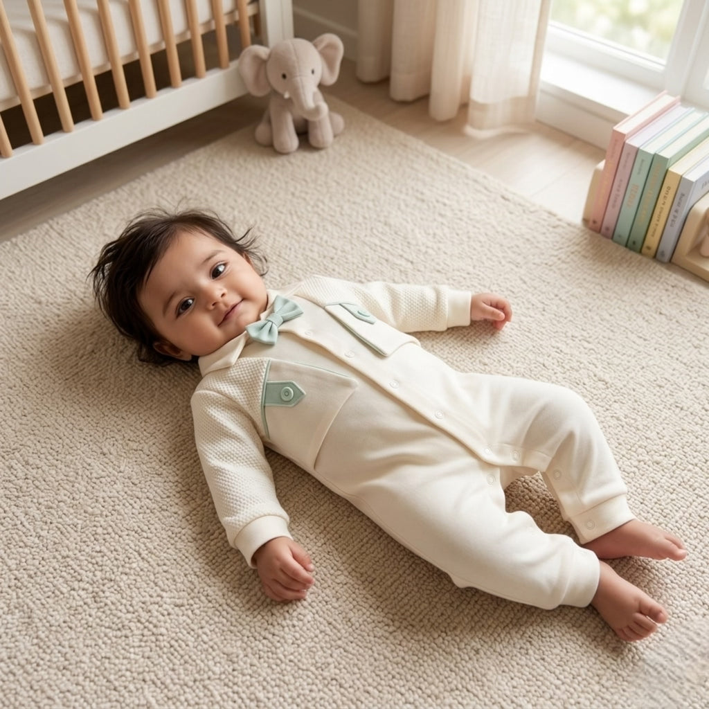 Petit Gentleman Knit Romper – Ivory & Sage