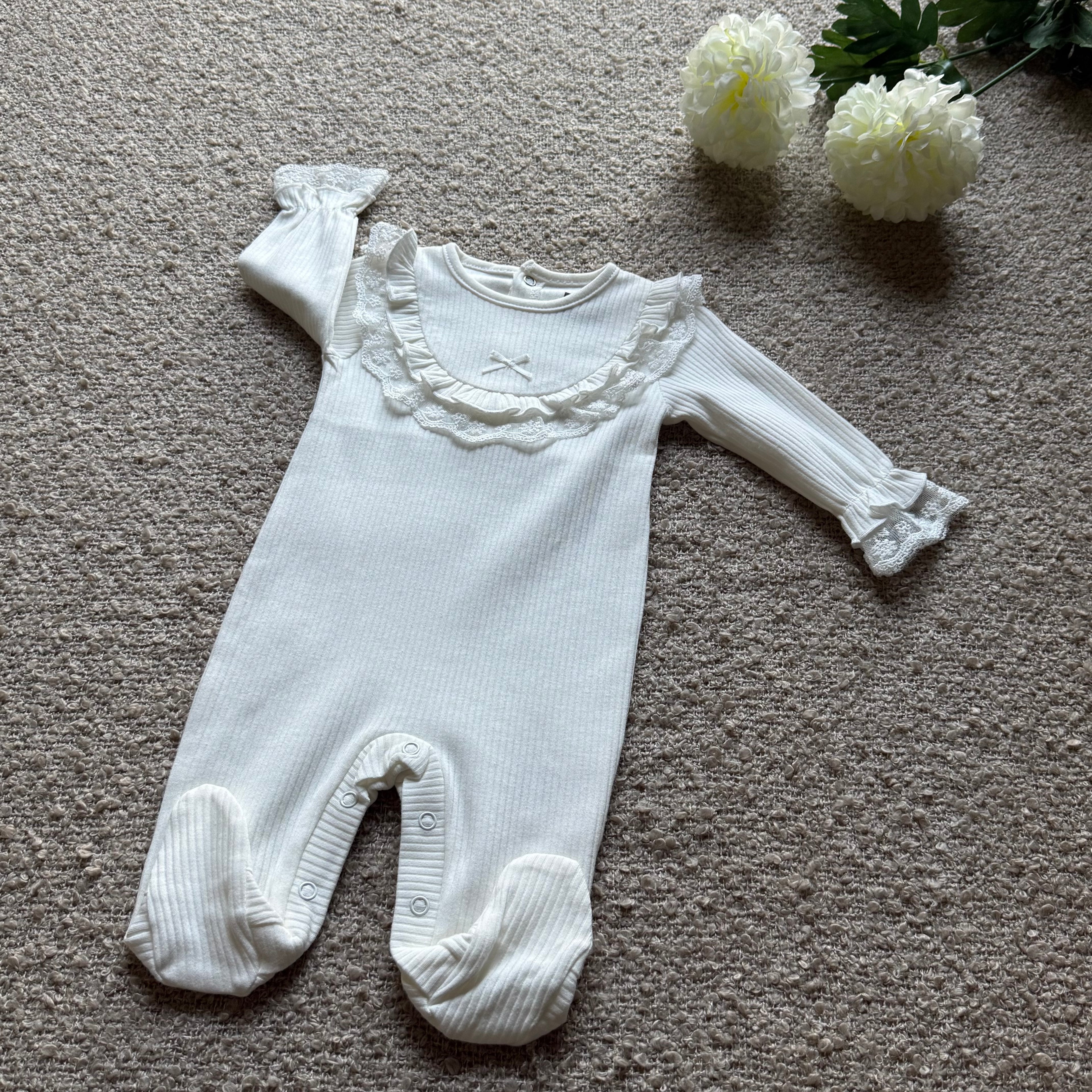 Petite Rosée Lace Ruffle Romper – Ivory