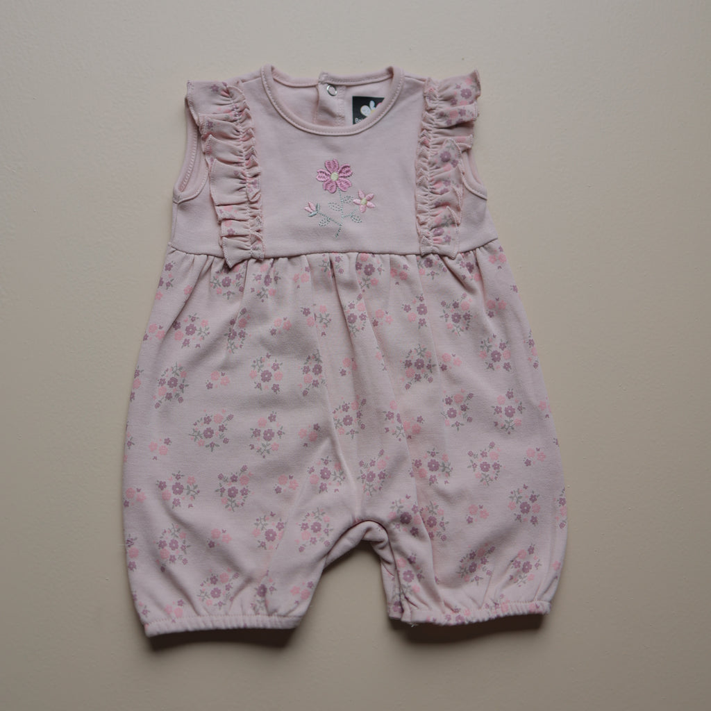 Pink Floral Ruffle Sleeveless Romper