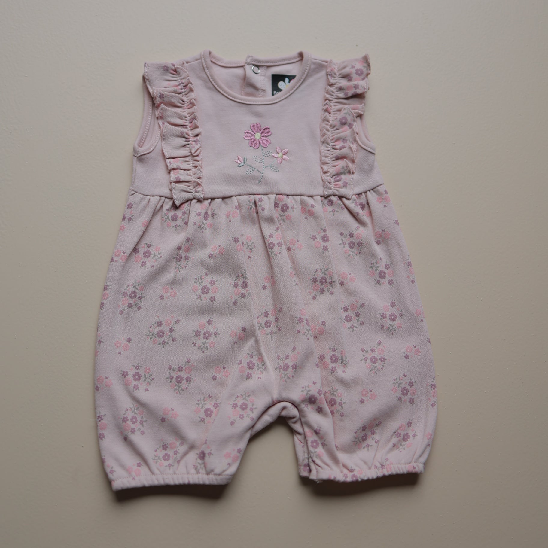Pink Floral Ruffle Sleeveless Romper