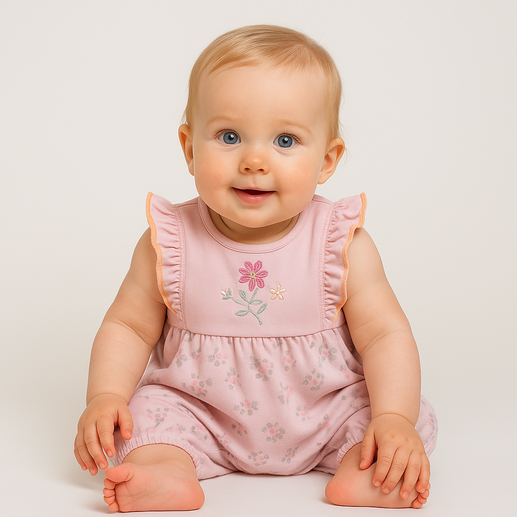 Pink Floral Ruffle Sleeveless Romper