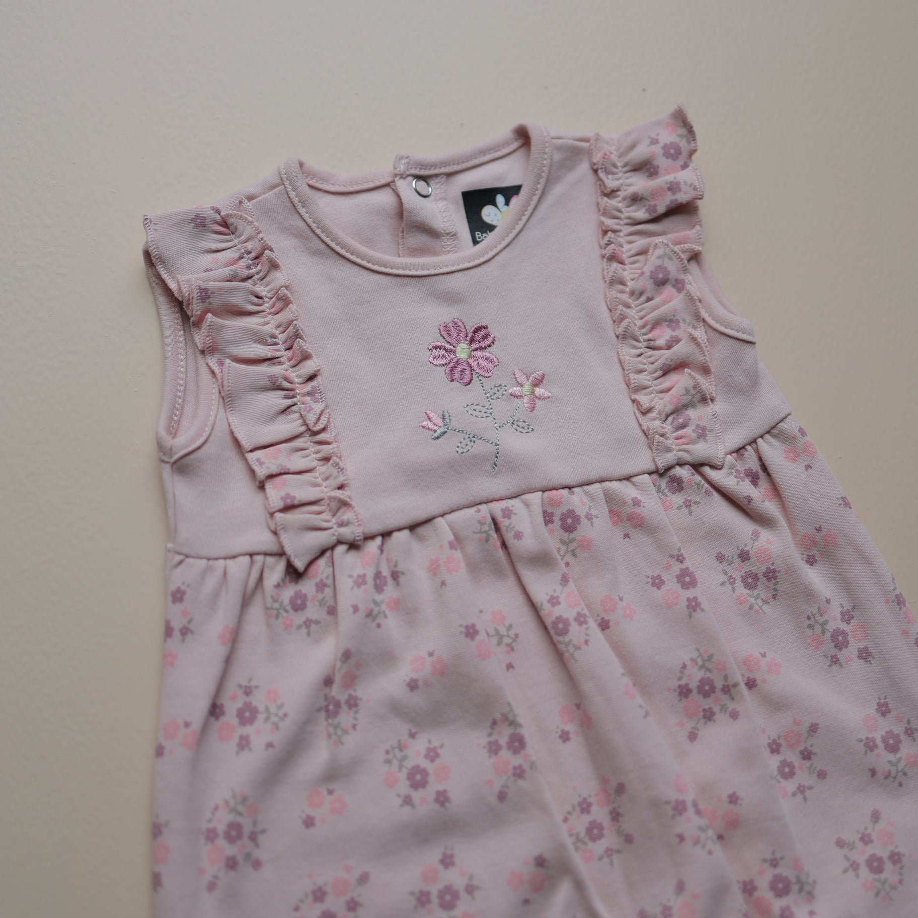 Pink Floral Ruffle Sleeveless Romper