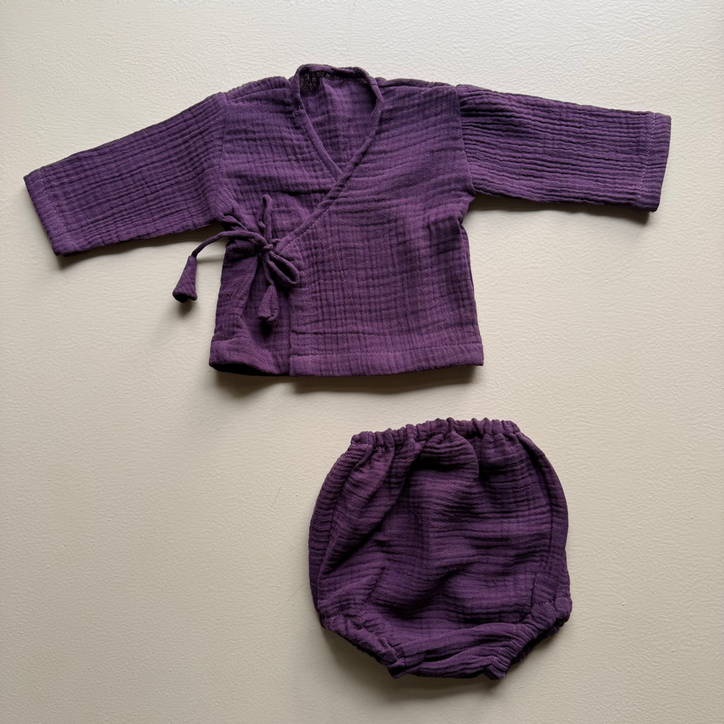 Plum Muslin 3-Piece Jhabla, Pants & Shorts Set