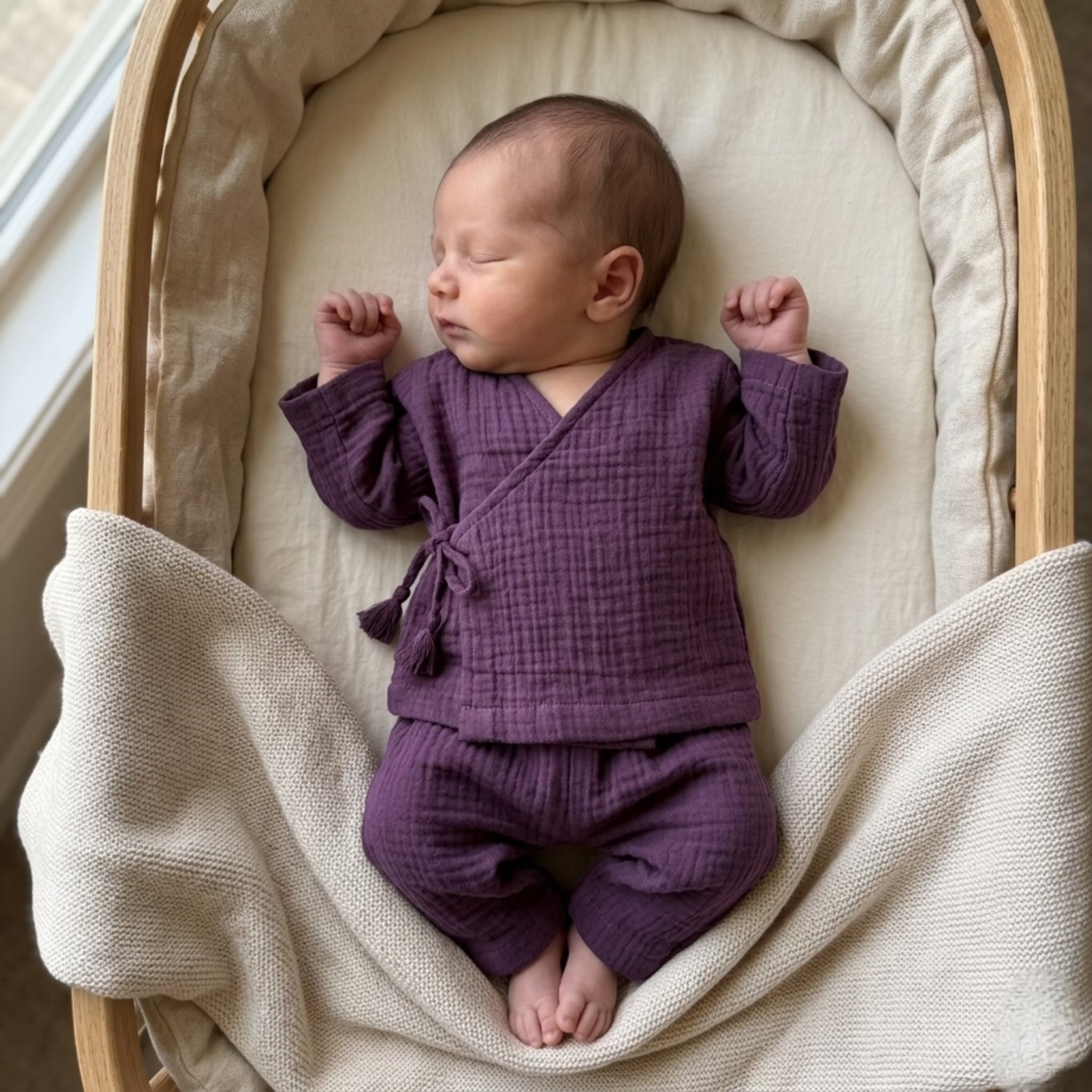 Plum Muslin 3-Piece Jhabla, Pants & Shorts Set