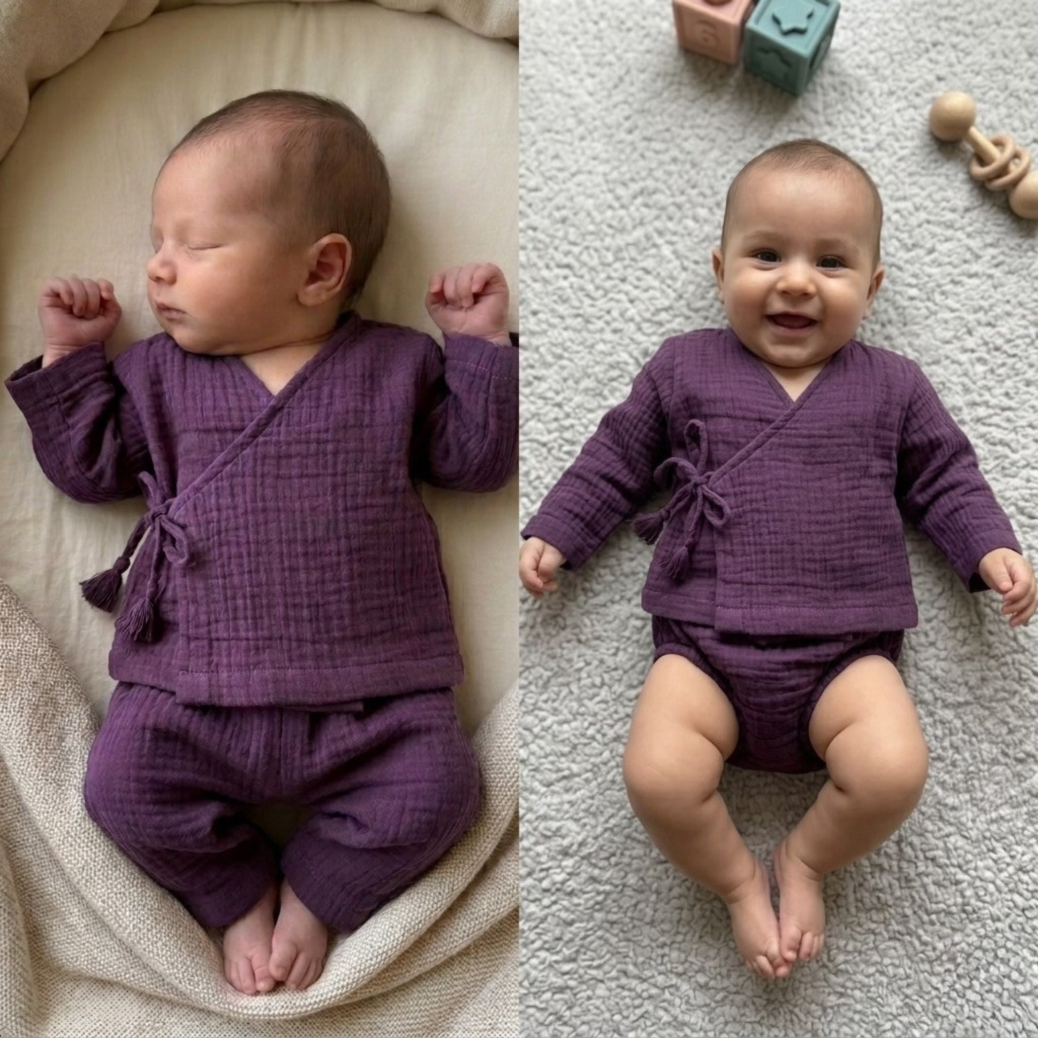 Plum Muslin 3-Piece Jhabla, Pants & Shorts Set