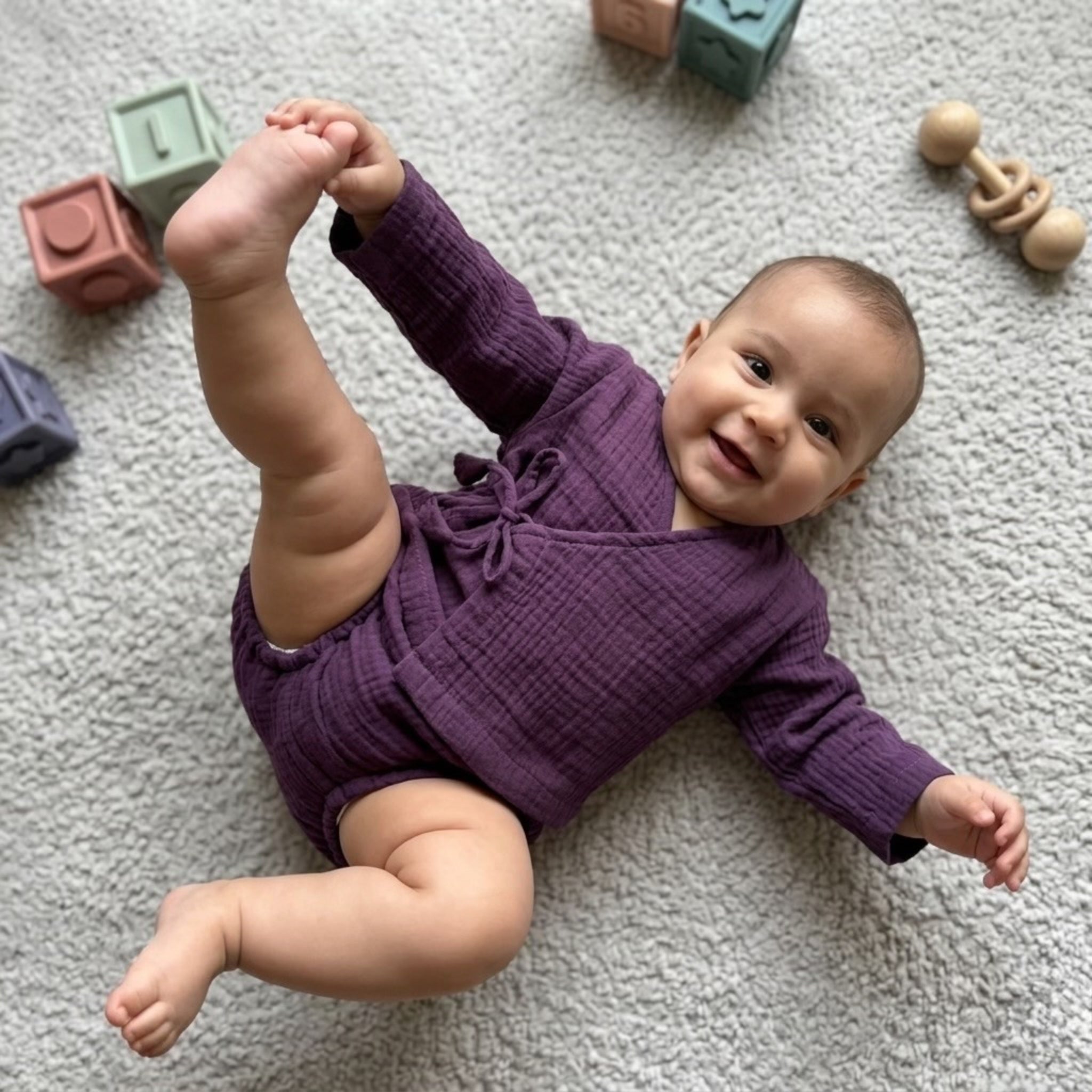 Plum Muslin 3-Piece Jhabla, Pants & Shorts Set